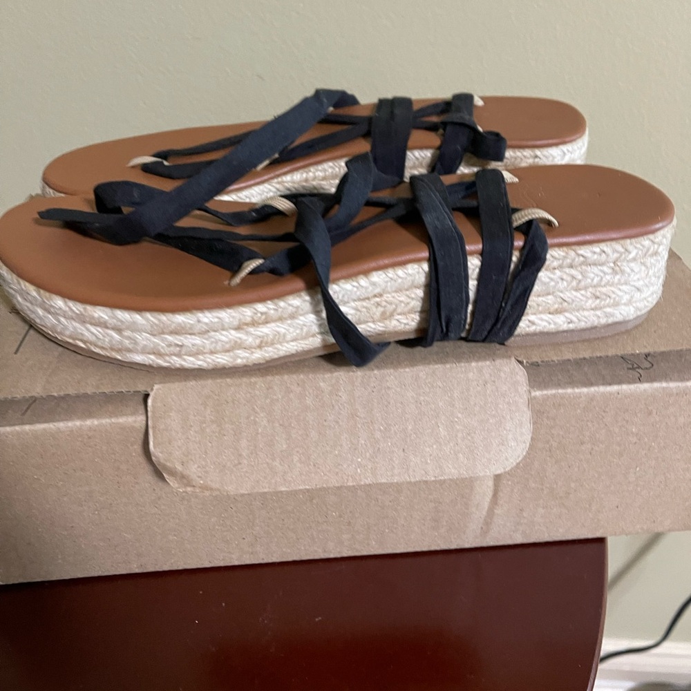 Sseko Black Wedge Sandals with Espadrille Sole